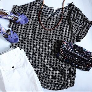 Pleione Black & Blue Short Sleeve Aztec Print Top